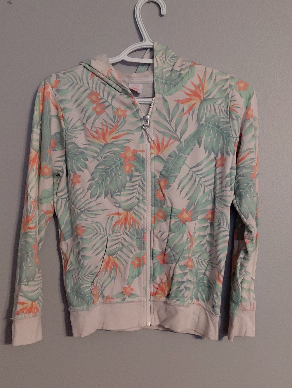 wonder nation Floral Tropical Zip Hoodie - Mint Green & Coral